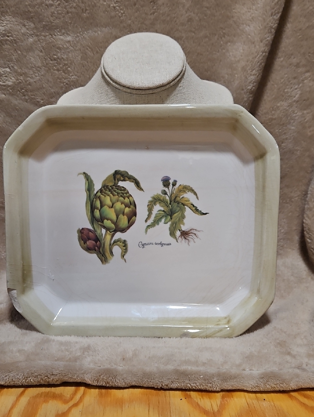 Vintage Botanical Serving Tray in Green and Cream